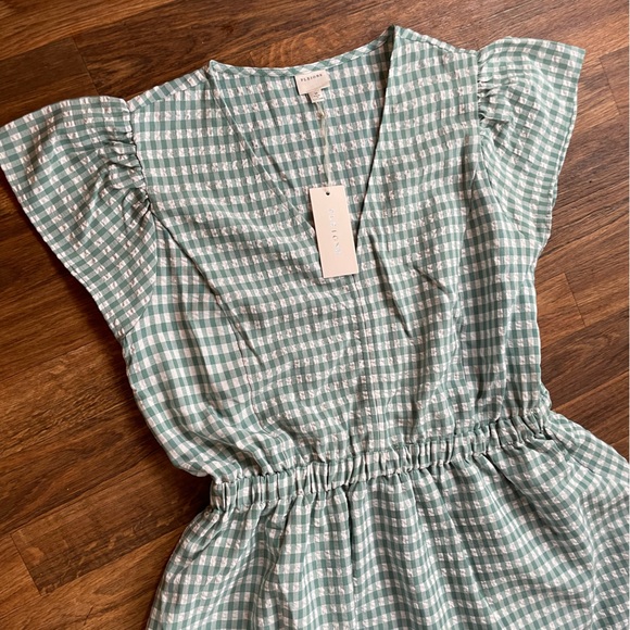 NWT * Pleione Puff Shoulder Ruffle Checkered Dress Size Medium Gingham print - Picture 6 of 15